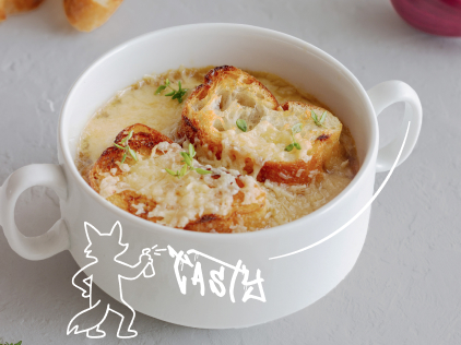 Francia hagymaleves sajtos pirítóssal