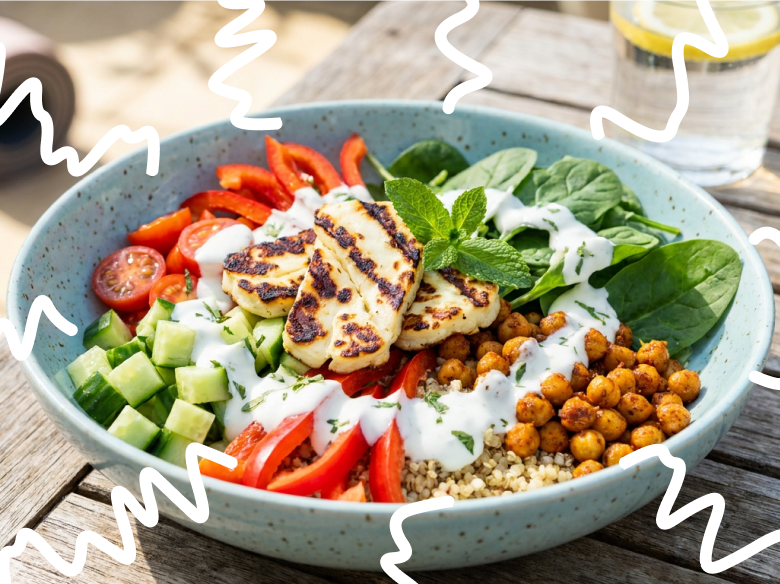 High Protein grillsajtos quinoa bowl citromos-joghurtos öntettel