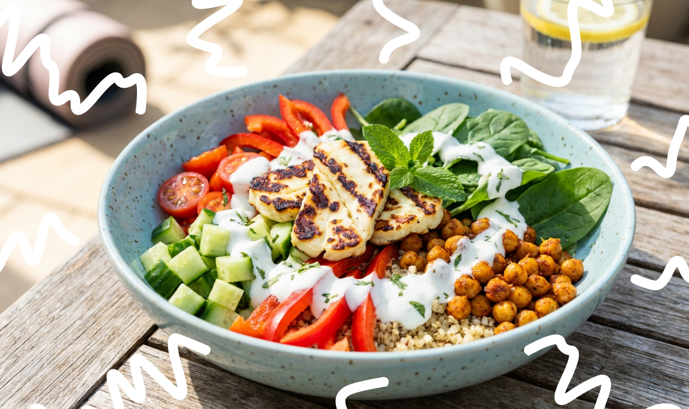 High Protein grillsajtos quinoa bowl citromos-joghurtos öntettel